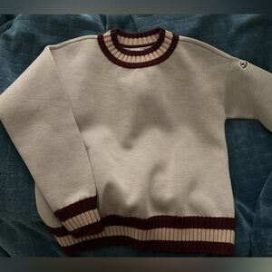 ⛳️⛳️ Moncler Tan/Mauve Sweater with Burgundy/light pink Trim